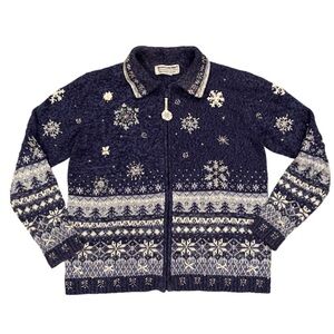 2004 Heirloom Collectibles Zip Christmas Knit Sweater Snowflake Women’s L *Read
